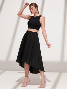 Liviana Conti Black High-Low Midi Skirt | Italian Designer | Size US 6 | NWOT